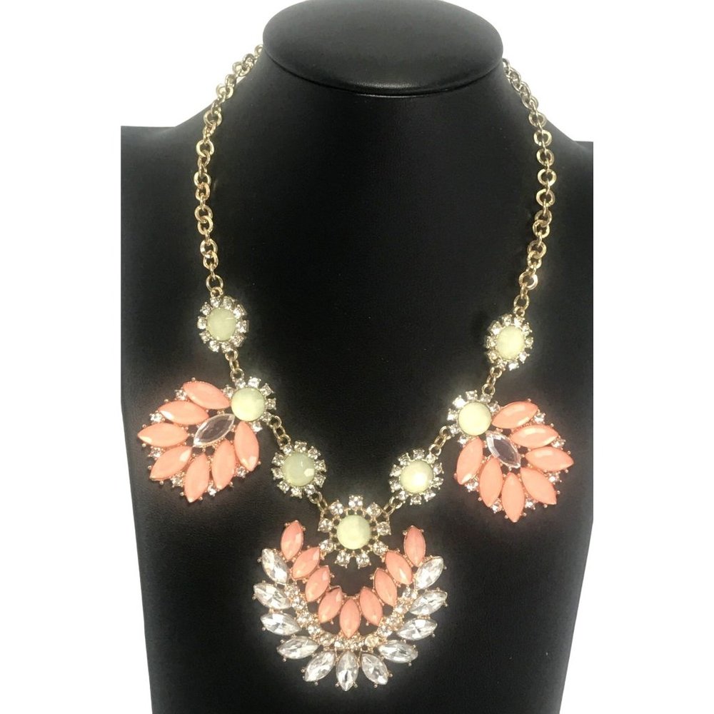 Chunky Opalescent and Clear Marquise Rhinestone Cluster Bib Statement Necklace